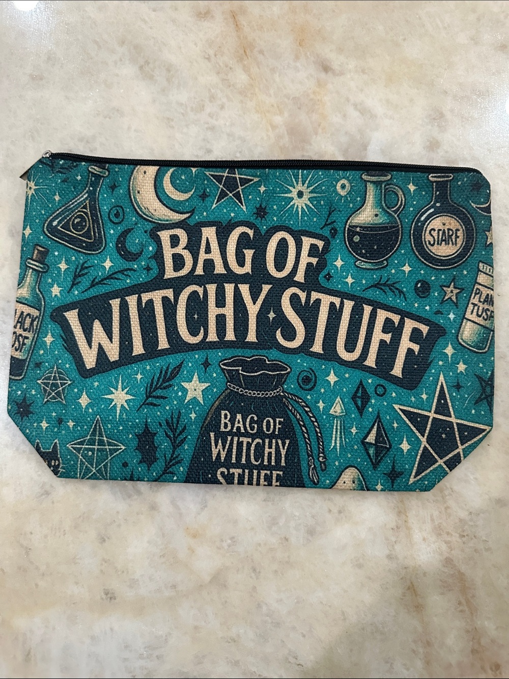 Bag of Witchy Stuff Teal Canvas Zip Pouch
